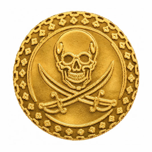 Altrukom Bullion 1/1000 oz Monarch Pirate Jolly Roger .9999 gold round, front design