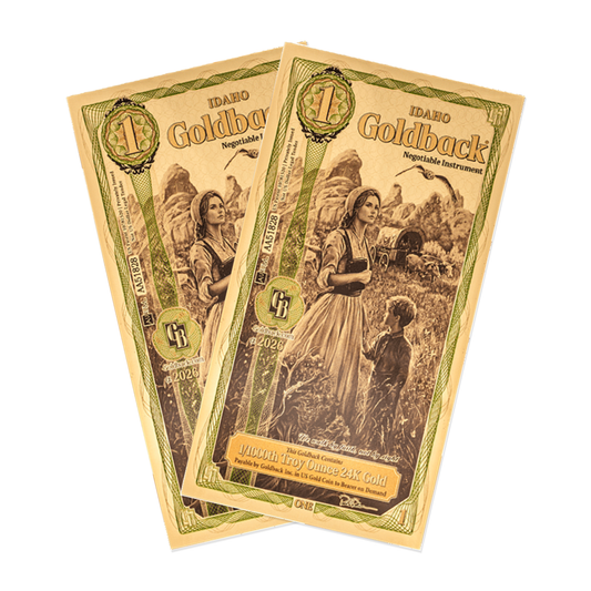 2026 Idaho 1 Goldback 2 Note Pack Alpha 24K Gold 2 GB Total — pack front view