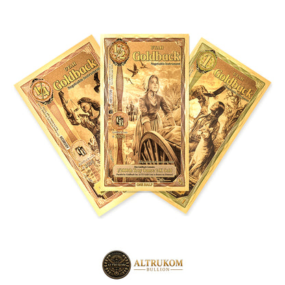 Utah Alpha Goldback starter set — one quarter, one half and one 1 Goldback note