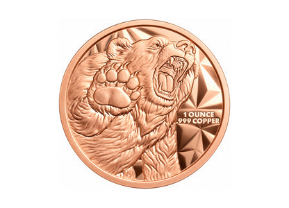Bull & Bear 1 oz Copper Round back reverse design, polished copper finish on a white background — Altrukom Bullion.