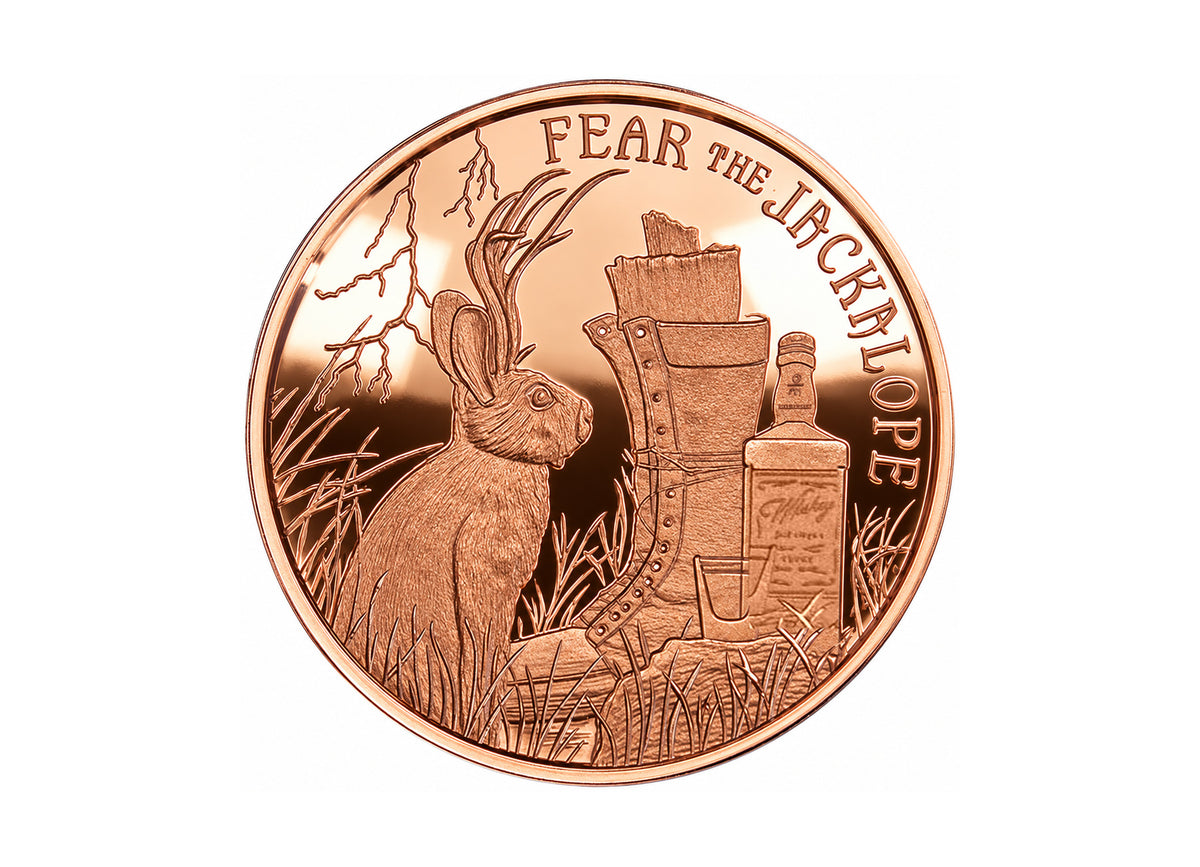Fear the Jackalope 1 oz Copper Round, front design — Altrukom Bullion