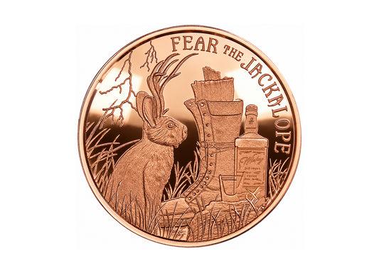 Fear the Jackalope 1 oz Copper Round, front design — Altrukom Bullion