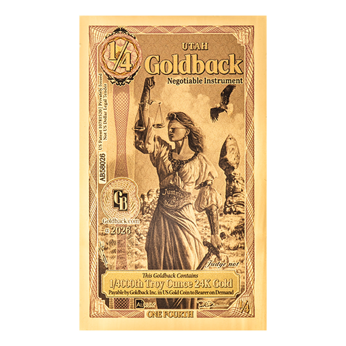 2026 Utah quarter Alpha Goldback — front