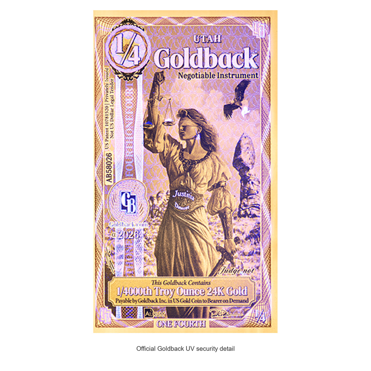 2026 Utah quarter Alpha Goldback — authentic UV detail