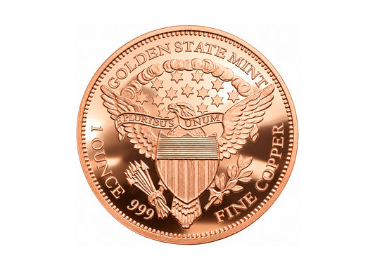 Saint-Gaudens 1 oz Copper Round back reverse design, polished copper finish on a white background — Altrukom Bullion.