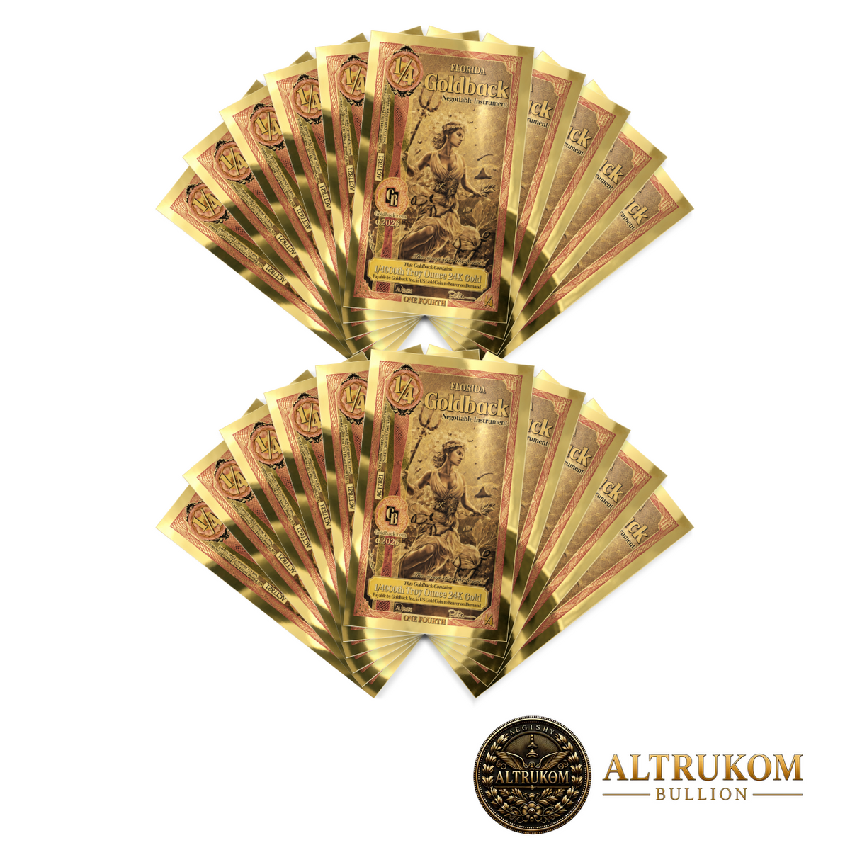2026 Florida quarter Alpha Goldbacks — twenty-note fanned pack