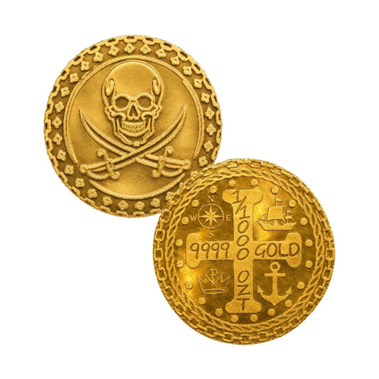 Altrukom Bullion 1/1000 oz Monarch Pirate Jolly Roger .9999 gold round in capsule