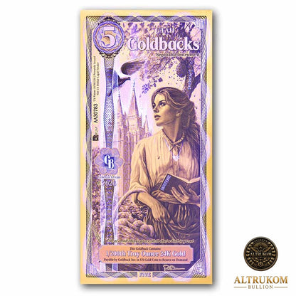 2026 Utah 5 Goldback Alpha Series — single-note UV security view