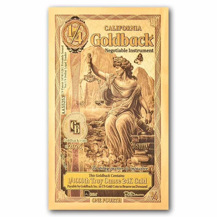 2026 California 1/4 Goldback Alpha Series — single-note front