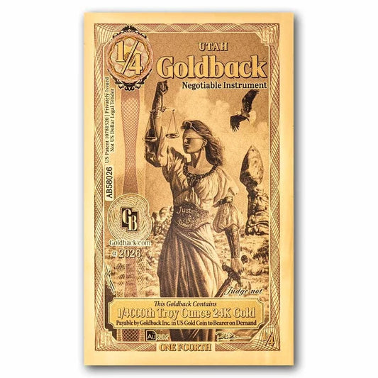 2026 Utah 1/4 Goldback Alpha Series — single-note front