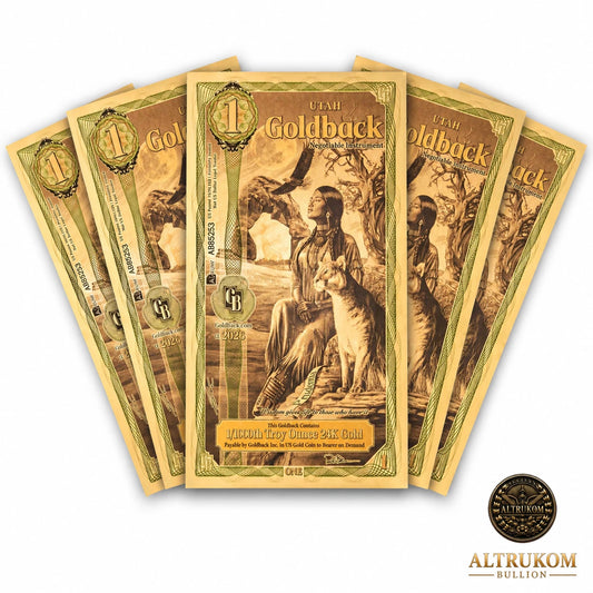 2026 Utah 1 Goldback 5-Pack Alpha Series 24K Gold Notes — pack front view