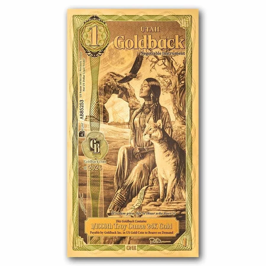 2026 Utah 1 Goldback Alpha Series — single-note front
