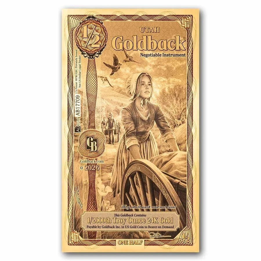 2026 Utah 1/2 Goldback Alpha Series — single-note front