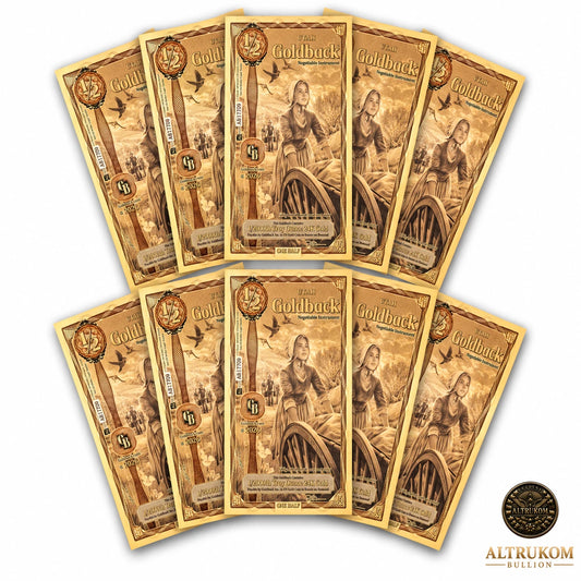 2026 Utah 1/2 Goldback 10-Pack Alpha Series 24K Gold Notes — pack front view