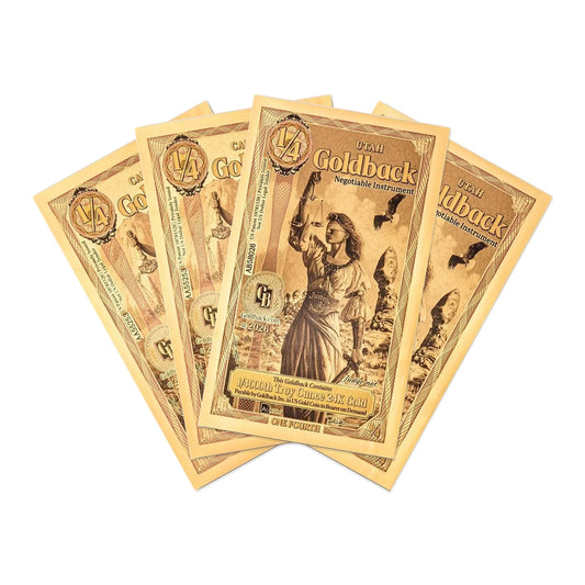 California Utah 1/4 Goldback 4 Note Set Alpha 24K Gold 1 GB Total — pack front view