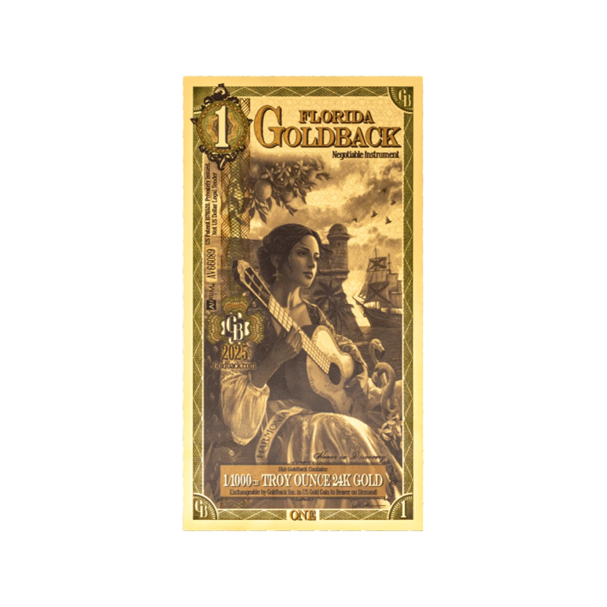 Florida 1 Goldback Non-Alpha Series — single-note front