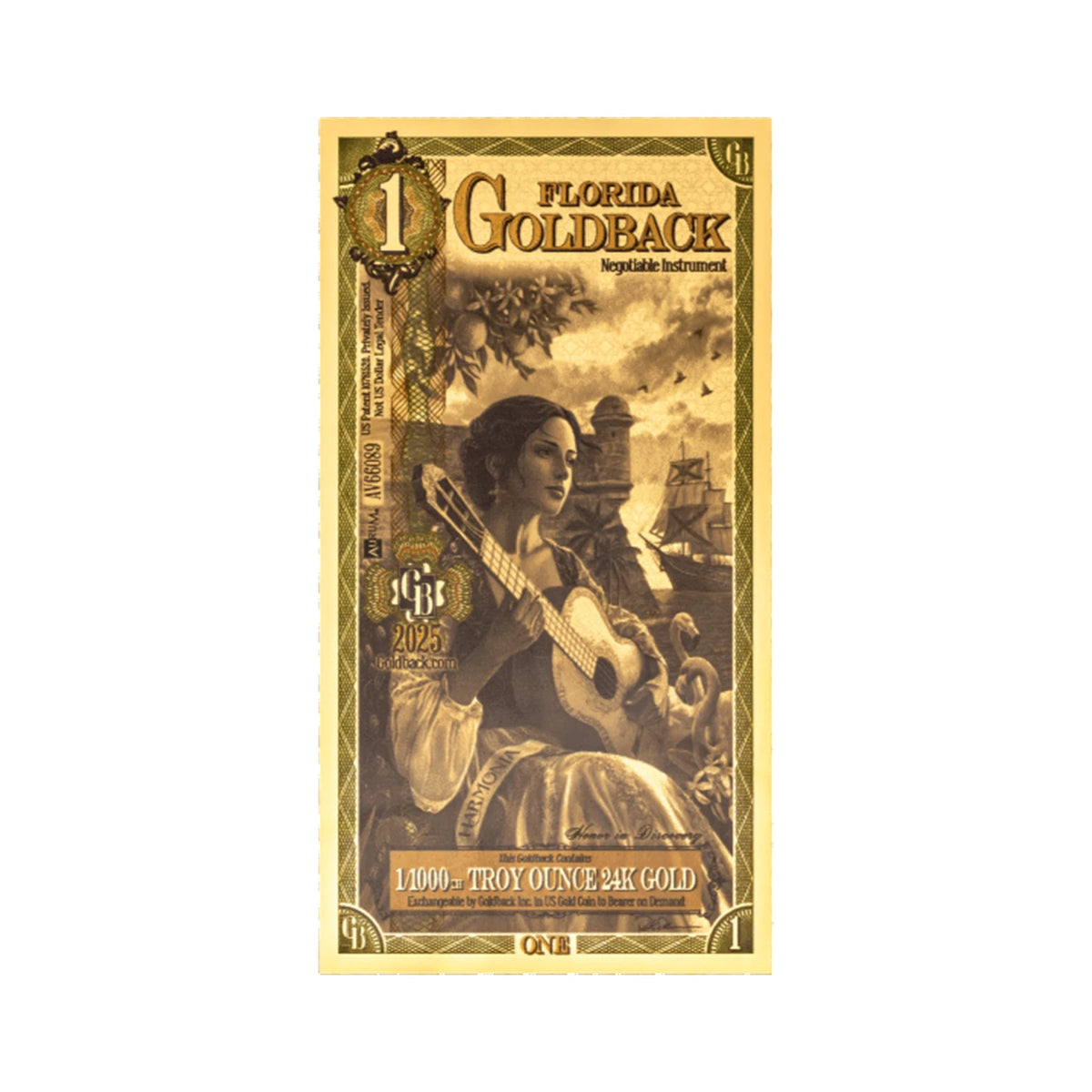 Florida 1 Goldback Non-Alpha Series — single-note front