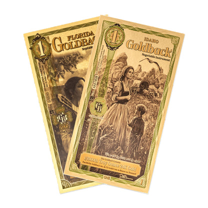 Florida Idaho 1 Goldback 2 Note Set 24K .999 Gold 2 GB Total — pack front view