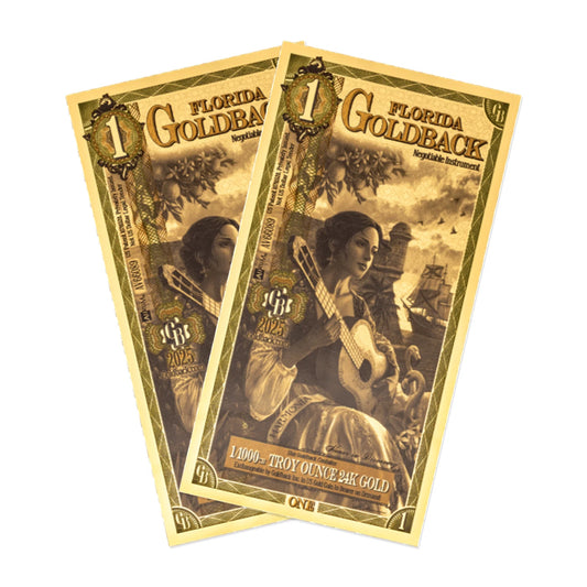 Florida 1 Goldback 2 Note Pack Non-Alpha 24K Gold 2 GB Total — pack front view