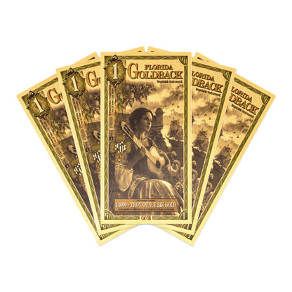 Florida 1 Goldback 5 Note Pack Non-Alpha 24K Gold 5 GB Total — pack front view